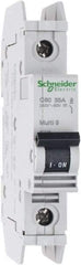 Schneider Electric - 35 Amp, 125 VDC, 240 VAC, 60 VDC, 1 Pole, DIN Rail Mount, Fixed Mount Miniature Circuit Breaker - Thermal Magnetic Trip, Multiple Breaking Capacity Ratings, 73mm Deep x 107mm High x 18mm Wide - USA Tool & Supply