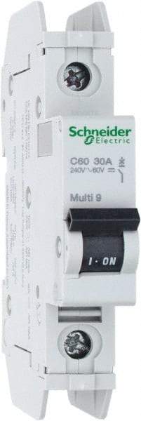 Schneider Electric - 30 Amp, 125 VDC, 240 VAC, 60 VDC, 1 Pole, DIN Rail Mount, Fixed Mount Miniature Circuit Breaker - Thermal Magnetic Trip, Multiple Breaking Capacity Ratings, 73mm Deep x 81mm High x 18mm Wide - USA Tool & Supply