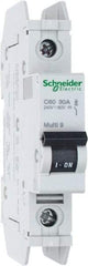 Schneider Electric - 30 Amp, 125 VDC, 240 VAC, 60 VDC, 1 Pole, DIN Rail Mount, Fixed Mount Miniature Circuit Breaker - Thermal Magnetic Trip, Multiple Breaking Capacity Ratings, 73mm Deep x 81mm High x 18mm Wide - USA Tool & Supply
