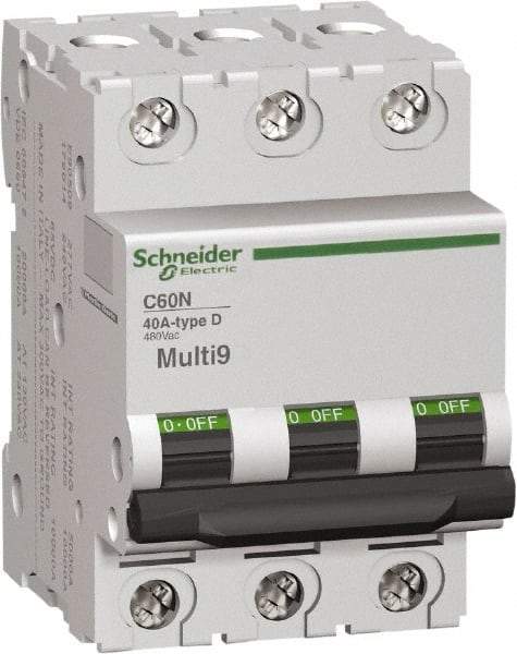 Schneider Electric - 25 Amp, 480Y/277 V, 3 Pole, DIN Rail Mount Miniature Circuit Breaker - Thermal Magnetic Trip - USA Tool & Supply