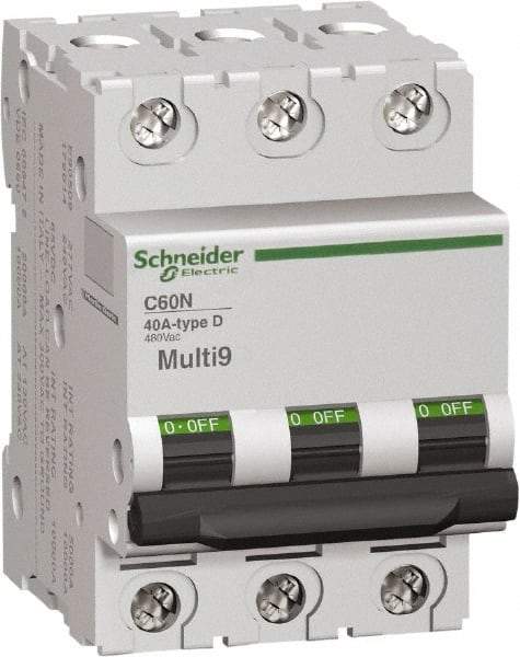 Schneider Electric - 8 Amp, 3 Pole, DIN Rail Mount Standard Circuit Breaker - Multiple Breaking Capacity Ratings, 14-4 (Copper) AWG, 3 Inch Deep x 3.19 Inch High x 2.13 Inch Wide - USA Tool & Supply