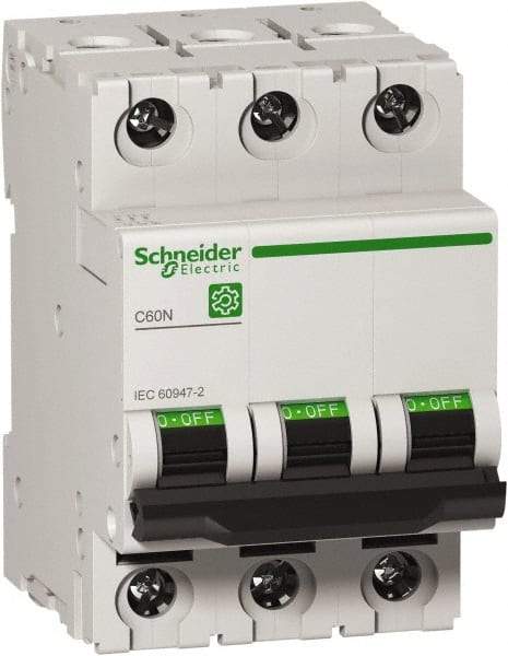 Schneider Electric - 63 Amp, 440 VAC, 3 Pole, DIN Rail Mounted Miniature Circuit Breaker - Magnetic Trip, Multiple Breaking Capacity Ratings, 18-2 AWG, 76mm Deep x 81mm High x 54mm Wide - USA Tool & Supply