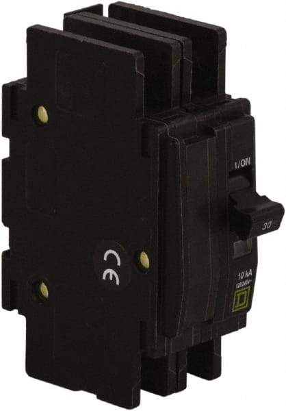 Square D - 60 Amp, 120/240 VAC, 2 Pole, DIN Rail Mounted, Flush Mount, Surface Mount Miniature Circuit Breaker - Thermal Magnetic Trip, 10 kA at 120/240 VAC Breaking Capacity, 14-2 (Aluminum), 14-2 (Copper) AWG, 74mm Deep x 103mm High x 19mm Wide - USA Tool & Supply