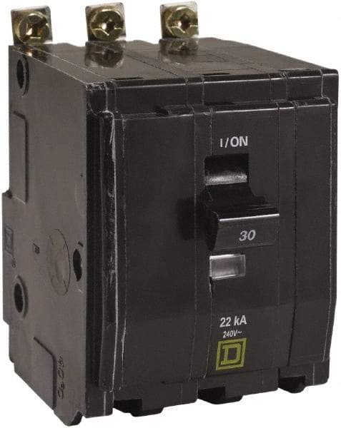 Square D - 15 Amp, 240 VAC, 3 Pole, Bolt On Miniature Circuit Breaker - 14-8 AWG - USA Tool & Supply