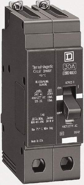 Square D - 30 Amp, 480Y/277 Volt, 2 Pole, Bolt On Miniature Circuit Breaker - 18 kA Breaking Capacity, 12, 14 AWG - USA Tool & Supply