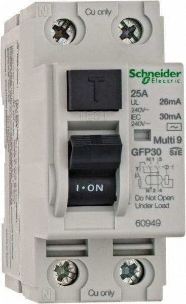 Schneider Electric - 25 Amp, 240 VAC, 2 Pole, Residual Current Device - USA Tool & Supply