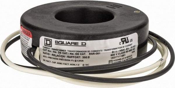 Square D - 300 Amp AC Input, 5 Amp AC Output, Panel Meter Current Transformer - Flying Lead Terminal, For Use with Ammeter, Solid State Transducer - USA Tool & Supply