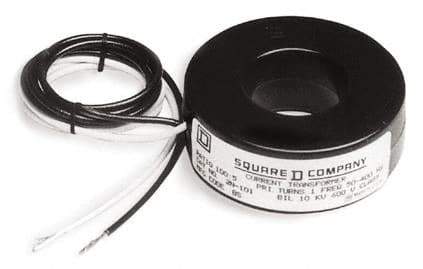 Square D - 100 Amp AC Input, 5 Amp AC Output, Panel Meter Current Transformer - Flying Lead Terminal, For Use with AC Ammeter - USA Tool & Supply