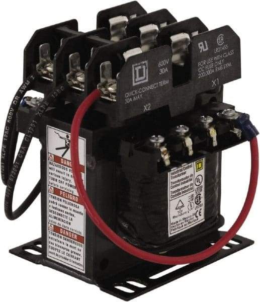 Square D - 1 Phase, 75 VA, Top Mount Fuse Block Control Transformer - 131°F Temp Rise - USA Tool & Supply