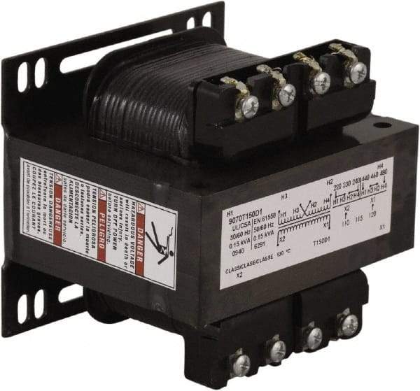 Square D - 150 VA, Top Mount Fuse Block Control Transformer - 50/60 Hz, 3.59 Inch Deep x 3.2 Inch High - USA Tool & Supply