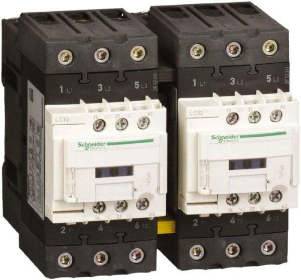 Schneider Electric - 3 Pole, 100 Coil VAC at 50/60 Hz, 500 Amp at 440 VAC, Reversible IEC Contactor - 1 Phase hp: 3 at 115 VAC, 7.5 at 230/240 VAC, 3 Phase hp: 15 at 200/208 VAC, 15 at 230/240 VAC, 40 at 460/480 VAC, 40 at 575/600 VAC - USA Tool & Supply