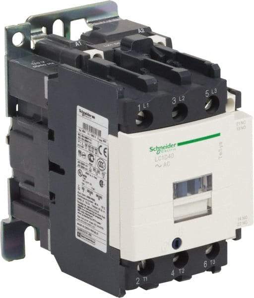 Schneider Electric - 3 Pole, 200 Coil VAC at 60 Hz, 40 Amp at 440 VAC and 60 Amp at 440 VAC, Nonreversible IEC Contactor - 1 Phase hp: 3 at 115 VAC, 5 at 230/240 VAC, 3 Phase hp: 10 at 200/208 VAC, 10 at 230/240 VAC, 30 at 460/480 VAC, 30 at 575/600 VAC - USA Tool & Supply