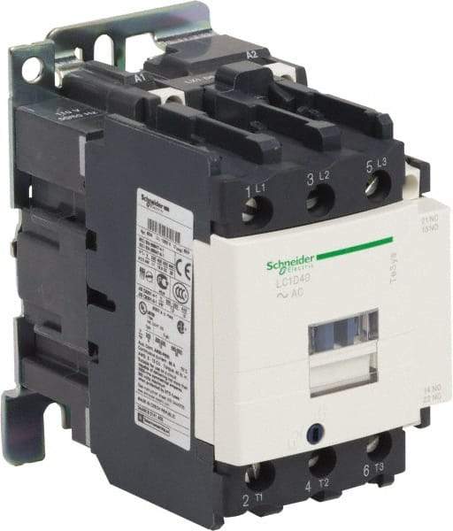 Schneider Electric - 3 Pole, 24 Coil VAC at 50/60 Hz, 40 Amp at 440 VAC and 60 Amp at 440 VAC, Nonreversible IEC Contactor - 1 Phase hp: 3 at 115 VAC, 5 at 230/240 VAC, 3 Phase hp: 10 at 200/208 VAC, 10 at 230/240 VAC, 30 at 460/480 VAC, 30 at 575/600 VAC - USA Tool & Supply