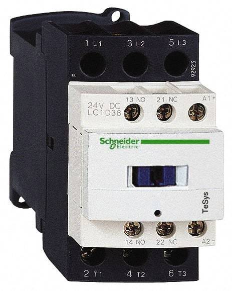 Schneider Electric - 3 Pole, 120 Coil VAC at 50/60 Hz, 38 Amp at 440 VAC, Nonreversible IEC Contactor - Bureau Veritas, CCC, CSA, CSA C22.2 No. 14, DNV, EN/IEC 60947-4-1, EN/IEC 60947-5-1, GL, GOST, LROS, RINA, RoHS Compliant, UL 508, UL Listed - USA Tool & Supply