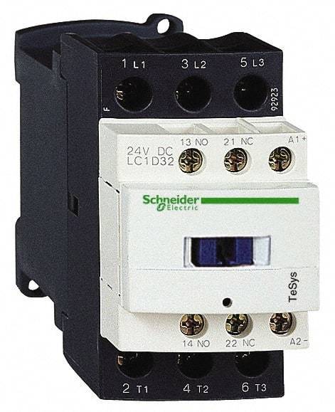 Schneider Electric - 3 Pole, 12 Coil VDC, 32 Amp at 440 VAC and 50 Amp at 440 VAC, Nonreversible IEC Contactor - 1 Phase hp: 2 at 115 VAC, 5 at 230/240 VAC, 3 Phase hp: 10 at 230/240 VAC, 20 at 460/480 VAC, 30 at 575/600 VAC, 7.5 at 200/208 VAC - USA Tool & Supply