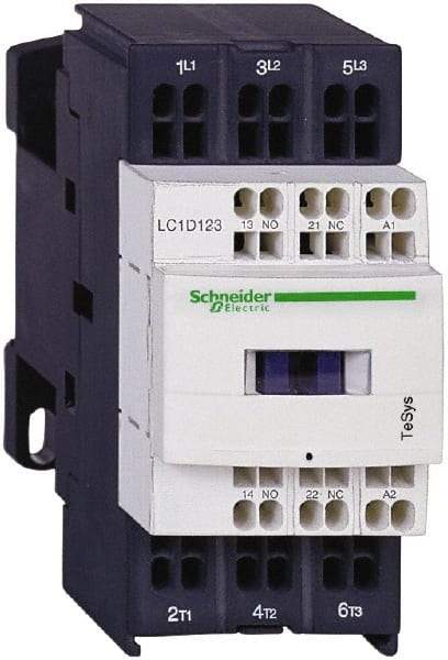 Schneider Electric - 3 Pole, 24 Coil VDC, 12 Amp at 440 VAC and 16 Amp at 440 VAC, Nonreversible IEC Contactor - 1 Phase hp: 1 at 115 VAC, 2 at 230/240 VAC, 3 Phase hp: 10 at 575/600 VAC, 3 at 200/208 VAC, 3 at 230/240 VAC, 7.5 at 460/480 VAC - USA Tool & Supply