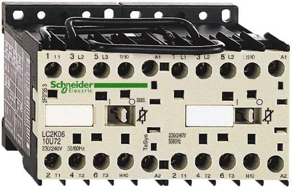 Schneider Electric - 3 Pole, 24 Coil VAC at 50/60 Hz, 6 Amp at 440 VAC, Reversible IEC Contactor - BS 5424, CSA, IEC 60947, NF C 63-110, RoHS Compliant, UL Listed, VDE 0660 - USA Tool & Supply