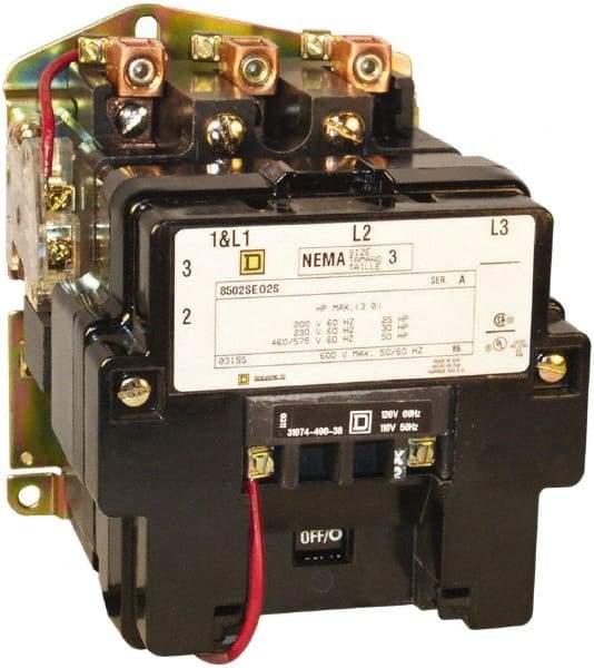 Square D - 3 Pole, 440 Coil VAC at 50 Hz and 480 Coil VAC at 60 Hz, 90 Amp NEMA Contactor - Open Enclosure, 50 Hz at 440 VAC and 60 Hz at 480 VAC - USA Tool & Supply