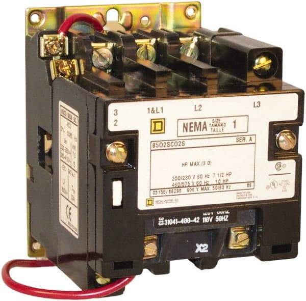 Square D - 2 Pole, 208 Coil VAC at 60 Hz, 27 Amp NEMA Contactor - Open Enclosure, 60 Hz at 208 VAC - USA Tool & Supply