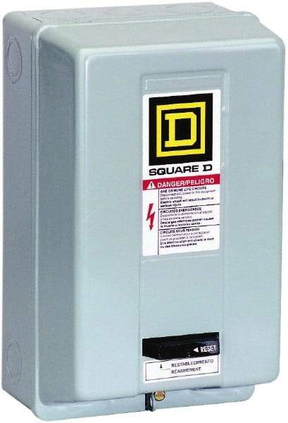 Square D - 120 Coil VAC at 60 Hz, 480 Coil VAC at 60 Hz, 9 Amp, Nonreversible Enclosed Enclosure NEMA Motor Starter - 3 Phase hp: 1-1/2 at 200 VAC, 1-1/2 at 230 VAC, 2 at 460 VAC, 2 at 575 VAC, 1 Enclosure Rating - USA Tool & Supply