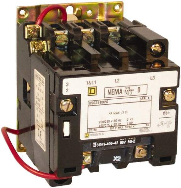 Square D - 3 Pole, 24 Coil VAC at 60 Hz, 18 Amp NEMA Contactor - Open Enclosure, 60 Hz at 24 VAC - USA Tool & Supply