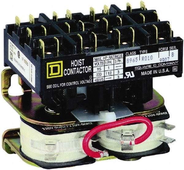 Square D - 3 Pole, 24 Coil VAC at 60 Hz, Reversible Definite Purpose Contactor - Phase 1 and Phase 3 Hp:  1 at 115 VAC, 1.5 at 230 VAC, 3 at 230 VAC, 3 at 460 VAC, 3 at 575 VAC, CSA, RoHS Compliant, UL Listed - USA Tool & Supply