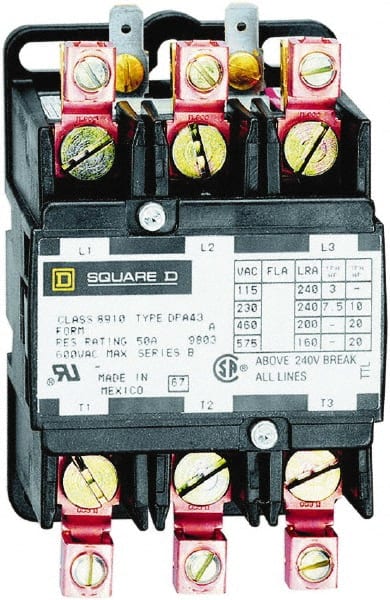 Square D - 3 Pole, 40 Amp Inductive Load, 208 to 240 Coil VAC at 60 Hz and 220 Coil VAC at 50 Hz, Definite Purpose Contactor - Exact Industrial Supply