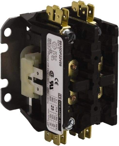 Square D - 2 Pole, 30 Amp Inductive Load, 24 Coil VAC at 50/60 Hz, Definite Purpose Contactor - Phase 1 Hp:  2 at 115 VAC, 5 at 230 VAC, 40 Amp Resistive Rating, CE, CSA, UL Listed - USA Tool & Supply