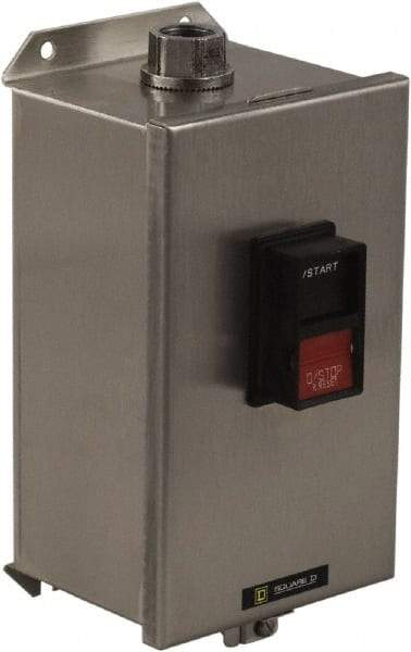 Square D - 2 Poles, 36 Amp, M-1P NEMA, Enclosed Pushbutton Manual Motor Starter - 3 hp at 115 VAC & 5 hp at 230 VAC, CSA, NEMA 4/4X & UL Listed - USA Tool & Supply