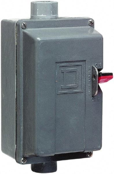 Square D - 2 Poles, 27 Amp, M-1 NEMA, Enclosed Pushbutton Manual Motor Starter - 2 hp at 115 VAC & 3 hp at 230 VAC, CSA, NEMA 4/4X & UL Listed - USA Tool & Supply