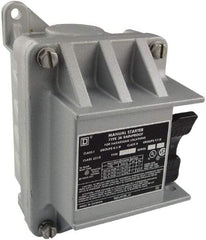 Square D - 2 Poles, 16 Amp, NEMA, Enclosed Toggle Manual Motor Starter - 1 hp at 115 VAC, 1 hp at 230 VAC, 1 hp at 277 VAC, 3/4 hp at 115 VDC & 3/4 hp at 230 VDC, CE, CSA, NEMA 3R/7/9 & UL Listed - USA Tool & Supply