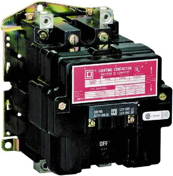 Square D - No Enclosure, 2 Pole, Electrically Held Lighting Contactor - 100 A (Tungsten), 440 VAC at 50 Hz, 480 VAC at 60 Hz - USA Tool & Supply