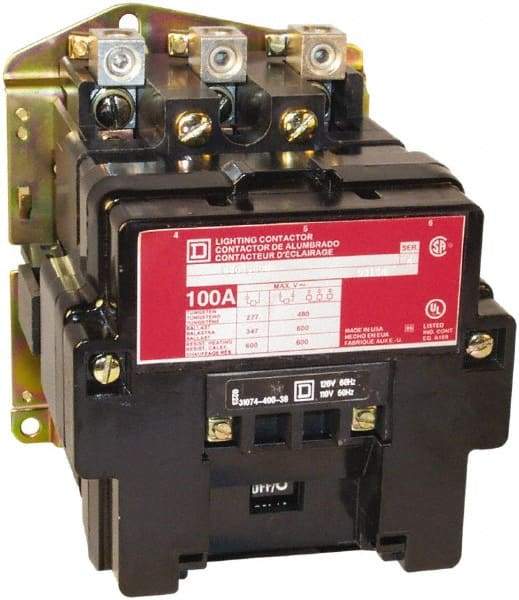 Square D - No Enclosure, 4 Pole, Electrically Held Lighting Contactor - 60 A (Tungsten), 110 VAC at 50 Hz, 120 VAC at 60 Hz - USA Tool & Supply