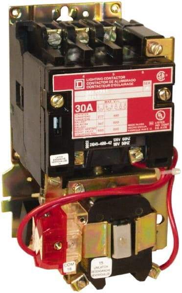 Square D - No Enclosure, 3 Pole, Mechanically Held Lighting Contactor - 30 A (Tungsten), 110 VAC at 50 Hz, 120 VAC at 60 Hz - USA Tool & Supply