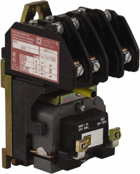 Square D - No Enclosure, 3 Pole, Electrically Held Lighting Contactor - 20 A (Tungsten), 30 A (Fluorescent), 440 VAC at 50 Hz, 480 VAC at 60 Hz, 3NO Contact Configuration - USA Tool & Supply