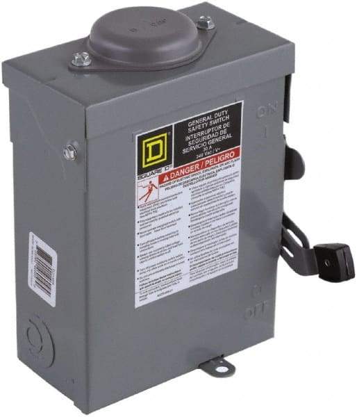 Square D - 30 Amp, 120/240 V, 2 Pole Fused Safety Switch - NEMA 3R, 2 hp at 120 VAC, 3 hp at 240 VAC (Single Phase), DPST Contact Form - USA Tool & Supply