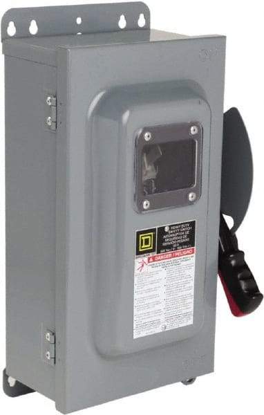 Square D - 60 Amp, 600 VAC, 600 VDC, 3 Pole Fused Safety Switch - NEMA 12 & 3R, 20 hp at 480 VDC (Single Phase), 50 hp at 600 VAC, 30 hp at 600 VDC (Triple Phase) - USA Tool & Supply