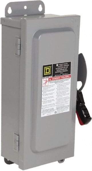 Square D - 30 Amp, 600 VAC/VDC, 3 Pole Fused Safety Switch - NEMA 12 & 3R, 7.5 hp at 480 VAC, 5 hp at 250 VDC (Single Phase), 20 hp at 600 VAC, 10 hp at 600 VDC (Triple Phase) - USA Tool & Supply
