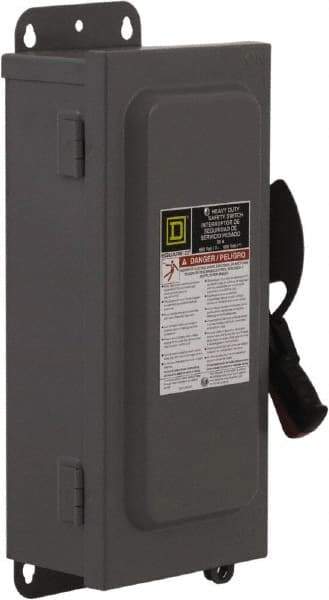 Square D - 60 Amp, 600 VAC/VDC, 3 Pole Fused Safety Switch - NEMA 12 & 3R, 20 hp at 480 VDC (Single Phase), 50 hp at 600 VAC, 30 hp at 600 VDC (Triple Phase), 3PST Contact Form - USA Tool & Supply