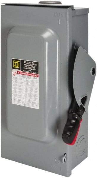 Square D - 30 Amp, 600 VAC/VDC, 3 Pole Fused Safety Switch - NEMA 3R, 7.5 hp at 480 VAC, 5 hp at 250 VDC (Single Phase), 20 hp at 600 VAC, 10 hp at 600 VDC (Triple Phase), 3PST Contact Form - USA Tool & Supply