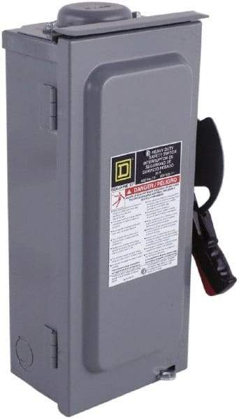 Square D - 100 Amp, 240 VAC, 250 VDC, 2 Pole Fused Safety Switch - NEMA 3R, 15 hp at 240 VAC, 20 hp at 250 VDC (Single Phase), 30 hp at 240 Vac, 20 hp at 250 VDC (Triple Phase), DPST Contact Form - USA Tool & Supply