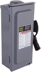 Square D - 100 Amp, 240 VAC, 250 VDC, 2 Pole Fused Safety Switch - NEMA 3R, 15 hp at 240 VAC, 20 hp at 250 VDC (Single Phase), 30 hp at 240 Vac, 20 hp at 250 VDC (Triple Phase), DPST Contact Form - USA Tool & Supply