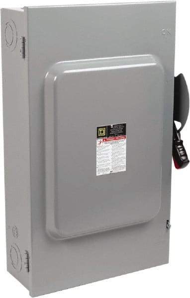 Square D - 200 Amp, 600 VAC/VDC, 3 Pole Fused Safety Switch - NEMA 1, 50 hp at 600 VAC, 50 hp at 600 VDC (Single Phase), 150 hp at 600 VAC, 50 hp at 600 VDC (Triple Phase), 3PST Contact Form - USA Tool & Supply