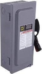 Square D - 100 Amp, 600 VAC/VDC, 3 Pole Fused Safety Switch - NEMA 1, 30 hp at 480 VAC (Single Phase), 75 hp at 600 VAC, 50 hp at 600 VDC (Triple Phase), 3PST Contact Form - USA Tool & Supply