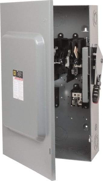 Square D - 200 Amp, 240 VAC, 250 VDC, 2 Pole Fused Safety Switch - NEMA 1, 15 hp at 240 VAC (Single Phase), 60 hp at 240 VAC, 40 hp at 250 VDC (Triple Phase), DPST Contact Form - USA Tool & Supply