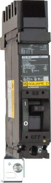 Square D - 20 Amp, 125 VDC, 277 VAC, 1 Pole, Plug On Molded Case Circuit Breaker - Thermal Magnetic Trip, 12-4 (Aluminum), 14-4 (Copper) AWG, 4.16 Inch Deep x 6 Inch High x 1-1/2 Inch Long - USA Tool & Supply