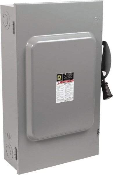 Square D - 200 Amp, 240 V, 3 Pole Nonfused Safety Switch - NEMA 1, 15 hp at 240 VAC (Single Phase), 60 hp at 240 VAC (Triple Phase), 3PST Contact Form - USA Tool & Supply