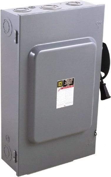 Square D - 200 Amp, 240 V, 2 Pole Fused Safety Switch - NEMA 1, 15 hp at 240 VAC (Single Phase), 60 hp at 240 VAC (Triple Phase), DPST Contact Form - USA Tool & Supply