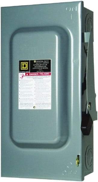 Square D - 100 Amp, 240 V, 2 Pole Fused Safety Switch - NEMA 1, 15 hp at 240 VAC (Single Phase), 30 hp at 240 VAC (Triple Phase), DPST Contact Form - USA Tool & Supply