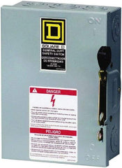 Square D - 30 Amp, 240 V, 2 Pole Fused Safety Switch - NEMA 1, 3 hp at 240 VAC (Single Phase), 7.5 hp at 240 VAC (Triple Phase), DPST Contact Form - USA Tool & Supply